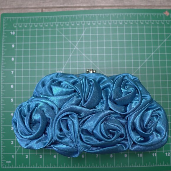 Rose 3D Evening Clutch Electric Blue Cottagecore Wedding Guest NWT - Picture 11 of 12